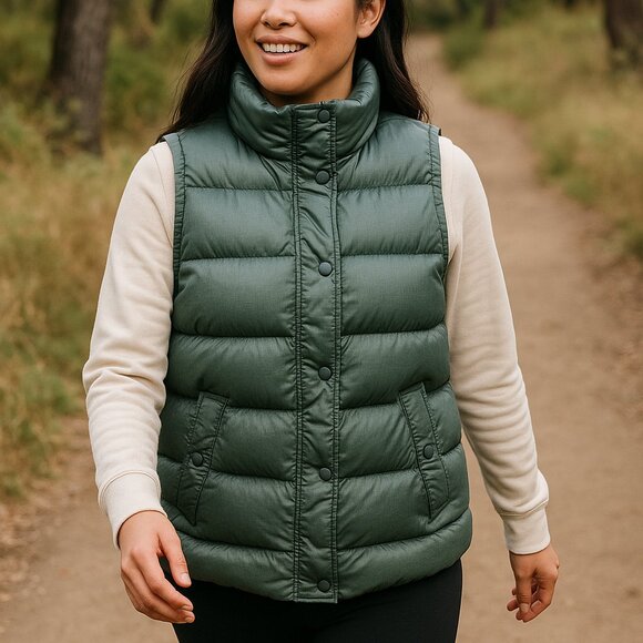 J.Crew Alhambra Shiny Puffer Vest in Green - Women's Size L - Picture 1 of 8